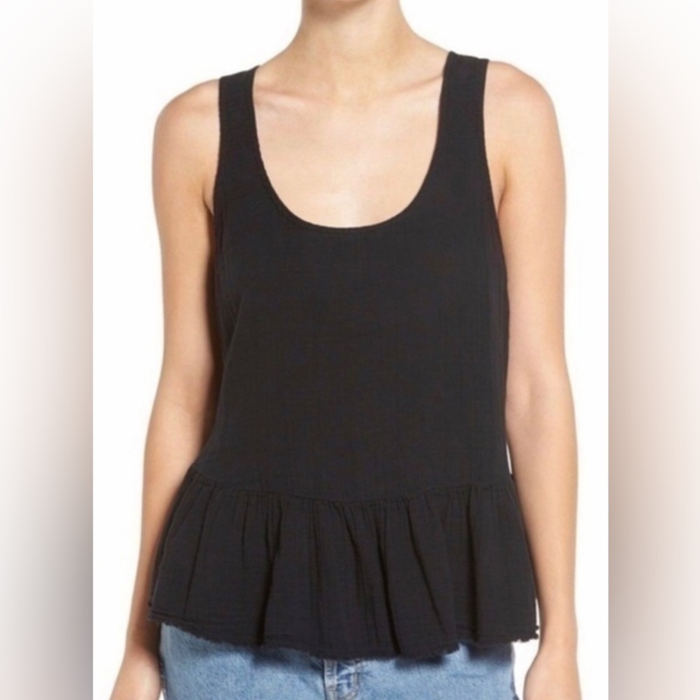 NWT Current/Elliott The Ballet Tank in Washed Black Cotton Gauze Size 3 (Large)